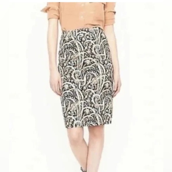 J. Crew Dresses & Skirts - J. CREW Pencil Skirt Sz 6 Feather Paisley Print Navy Blue Multi No. 2 Office